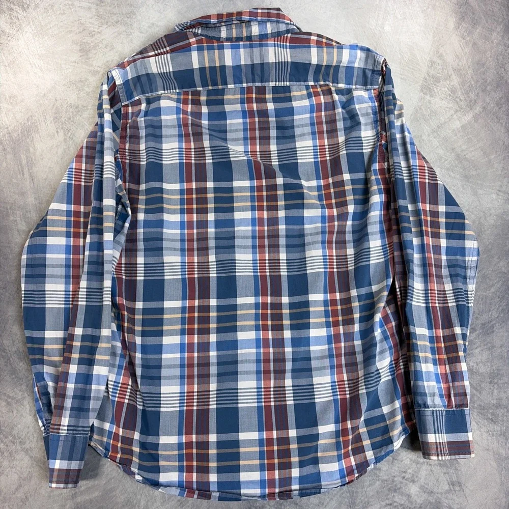 Banana Republic Button Down Shirt Mens S Blue Plaid Stretch Soft Wash Standard